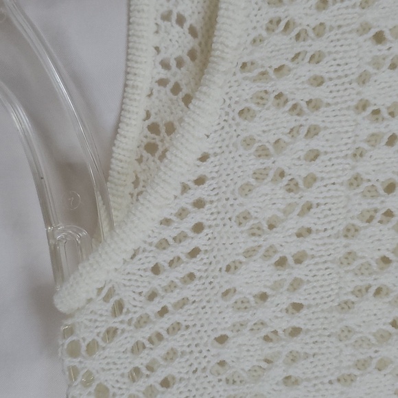 Crochet Long-Sleeve Round Neck Sweater Summer Tops , Hollow Out Slouchy ~ Beige - Picture 9 of 13